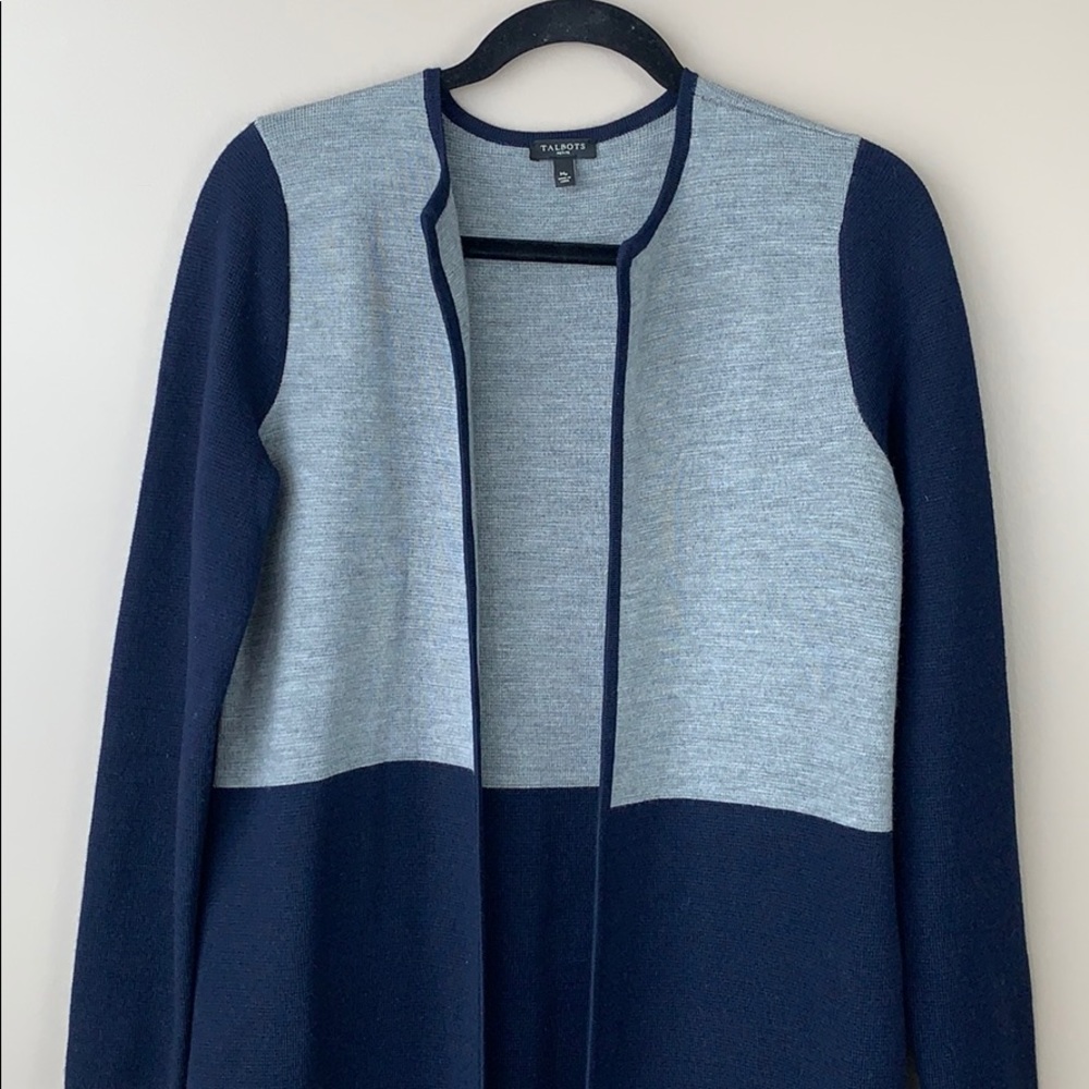 🦋 Talbots navy and gray long colorblock cardigan, size MP - Picture 2 of 7